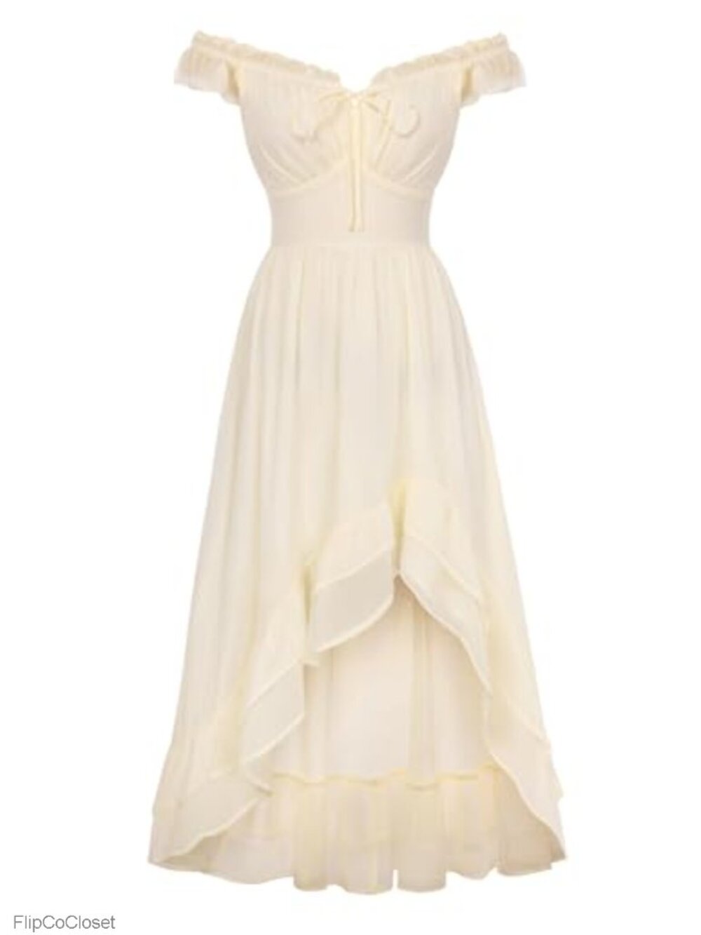 Renaissance Corset Dress Off Shoulder Chiffon High Low Ruffle Sundress